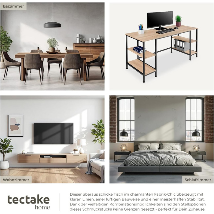 Письмовий стіл tectake Industrial 80x65.5x130.5 см з полицями, висувною полицею для клавіатури та шухлядою - Sonoma Oak (Світле дерево)