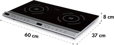 Портативна індукційна плита Klarstein Cucinata, подвійна, 3100 Вт, сенсорне управління, таймер, захист від перегріву, блокування від дітей, 10 рівнів потужності, сенсор для посуду, склокераміка, срібляста