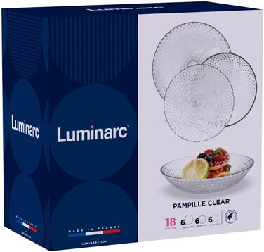 Набір посуду Luminarc Pampille Clear, 18 предметів, скло, прозорий, на 6 персон