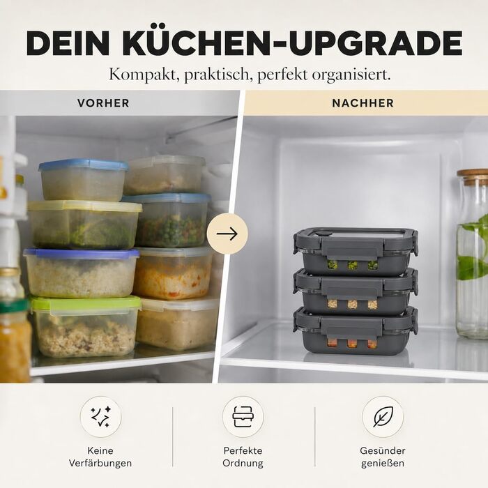Набір контейнерів для їжі Meal Prep Tabarca (3 шт), 640-1520 мл, зі скляною кришкою, герметичні