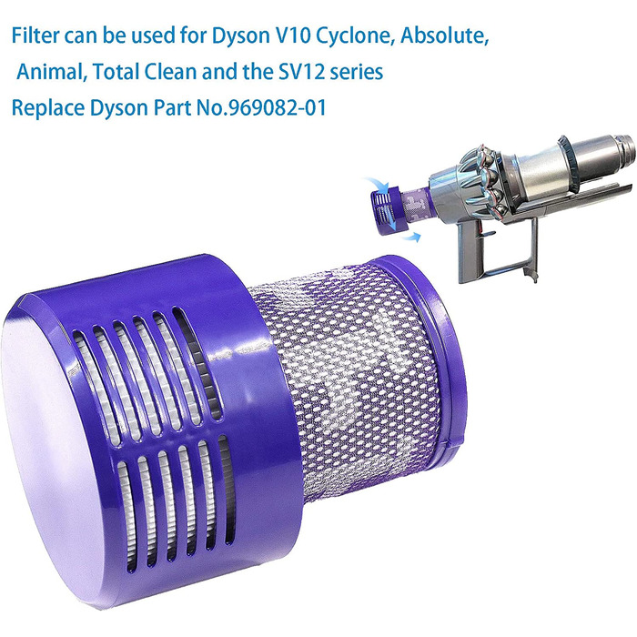 Набір з 4 фільтрів для пилососа Dyson V10 SV12, Laukowind, миючі змінні фільтри з щіткою для моделей Cyclone, Animal, Absolute, заміна DY-969082-01