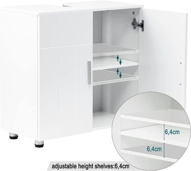 Білий шафа під умивальник EUGAD 60x60x30 см, 2 двері, регульована перегородка, металеві петлі, стиль кантрі для ванної кімнати