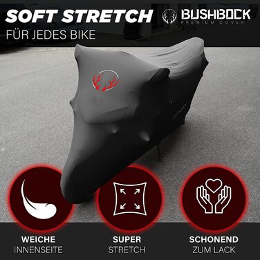 Преміум чохол для мотоцикла в приміщенні BUSHBOCK® — еластичний пилозахисний покривал з дихаючого оксамитового стрейч-тканини, розмір M-L, чорний
