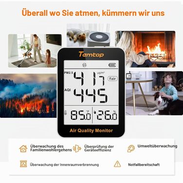 Монітор якості повітря Temtop S1: вимірювач PM2.5, AQI, температури та вологості, для дому та офісу, подовжений термін роботи батареї (60 днів)