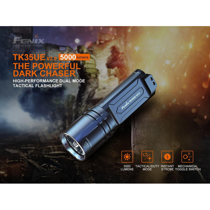 Ліхтар Fenix TK35 UE V2.0, 5000 люмен, акумулятор 18650, потужний компактний пошуковий ліхтар з широким променем 400 м