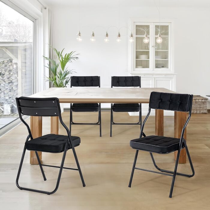 Набір складаних м'яких стільців (чорний колір), 4 шт. — зручні стільці-трансформери для дому та офісу