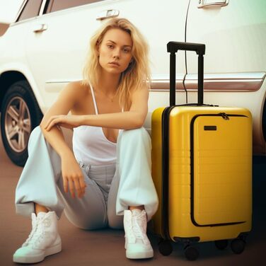 Валіза ETERNITIVE з ABS, жорсткий чемодан на 4 подвійних колесах 360°, з TSA-замком, набір з 3-х валіз, жовтий