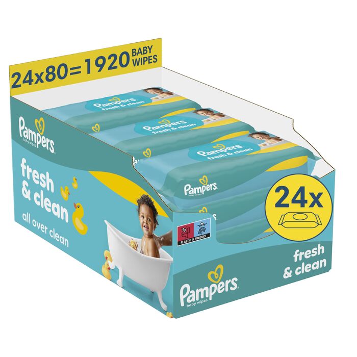 Вологі серветки для дітей Pampers Fresh Clean, 15 паковок по 64 шт (загалом 960 шт)