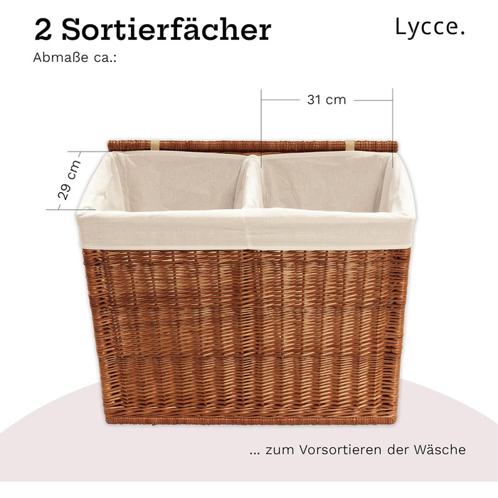Кошик для білизни Lycce 120 л, 2 секції, плетений, білий, 67x33x56 см