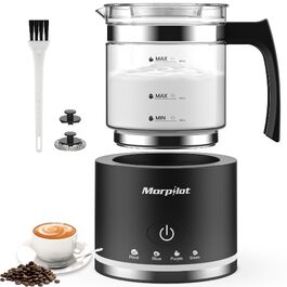 Електричний спінювач молока Morpilot 600W, 130-500 мл, 4-в-1, для гарячих та холодних напоїв, скло, чорний