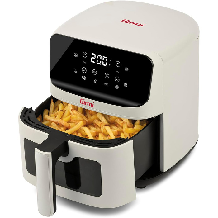 Аерофритюрниця Girmi FG27 Ecofrit Lite, 4.2 л, 1400 Вт, цифровий дисплей, 8 програм, таймер, без BPA та PFOA, колір крейдяно-білий
