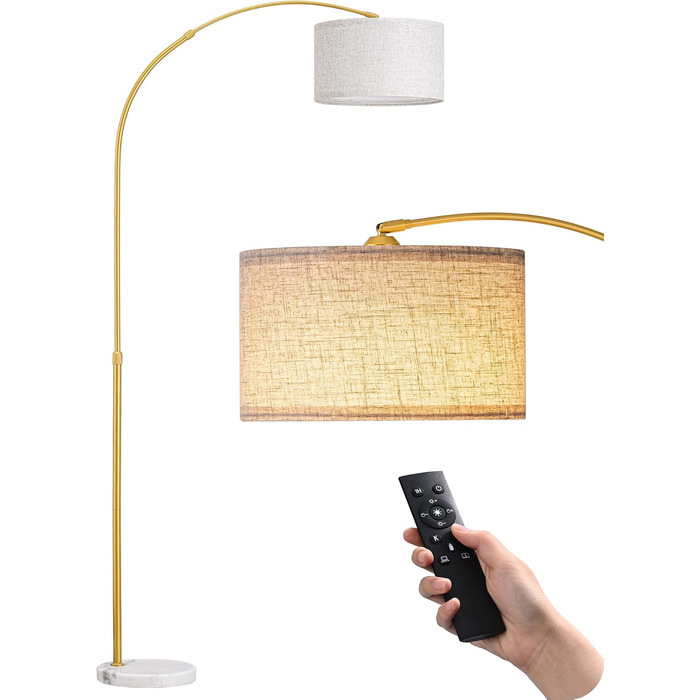 Торшер EDISHINE димований для вітальні, E27 з LED-лампою і пультом, плавне регулювання яскравості та кольору, висота 143-176 см, поворотна головка, чорний