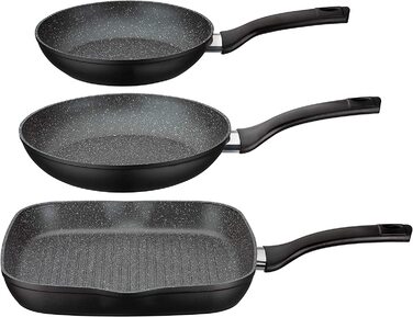 Набір сковорідок GSW Gourmet Granit, 3 шт., алюміній, антипригарний, для індукції: 2 сковороди та гриль-сковорода