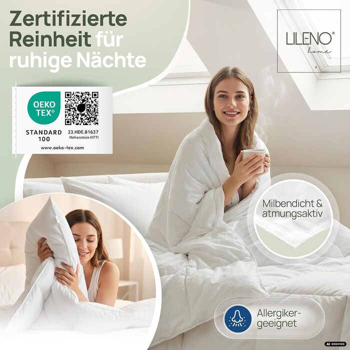 Всесезонна ковдра з пуху та пера LILENO HOME, 220x240 см, біла