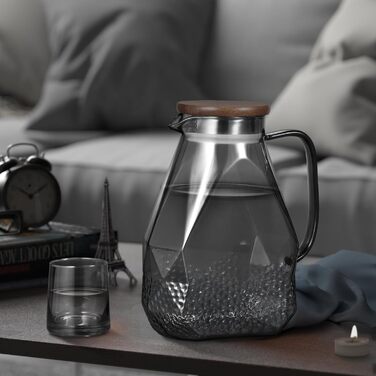 Скляний глечик для води та напоїв ecooe 1.8л з кришкою, чорний — універсальна карафа для холодильника для соку, чаю, молока та кави