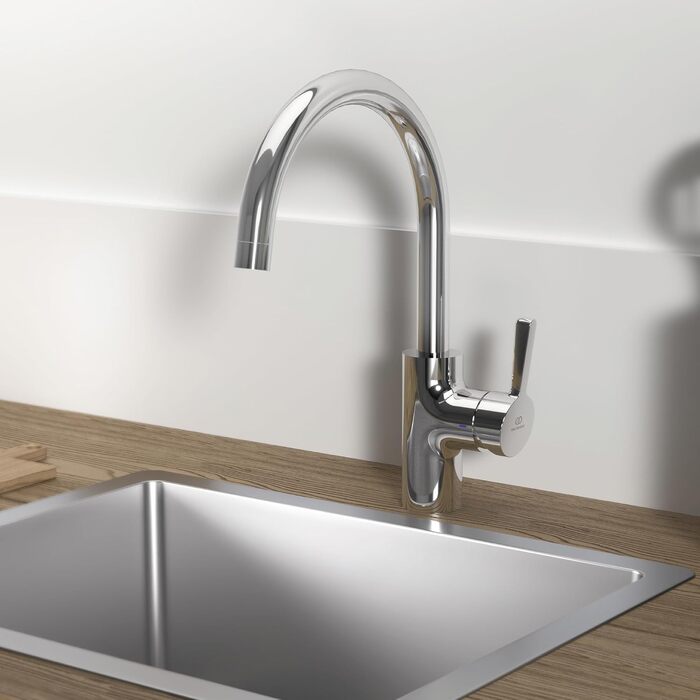Змішувач кухонний Ideal Standard Alero з висувним душем, поворотний 360°, економія води 12 л/хв, хром (C-вилив)