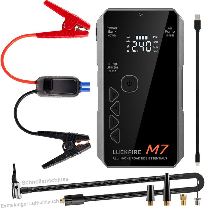 Портативний пусковий пристрій Smart Starthilfe Powerbank для автомобіля 12V з компресором, 150 PSI, 60Wh - для бензинових та дизельних двигунів до 8,5L та 6,5L відповідно