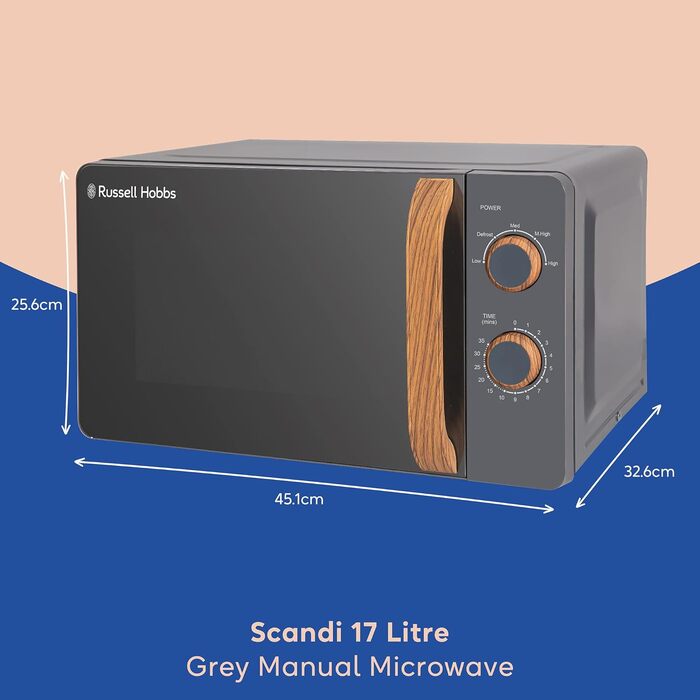 Мікрохвильова піч Russell Hobbs RHMM713G ручна, 17 л, 700 Вт, скандинавський стиль, сіра