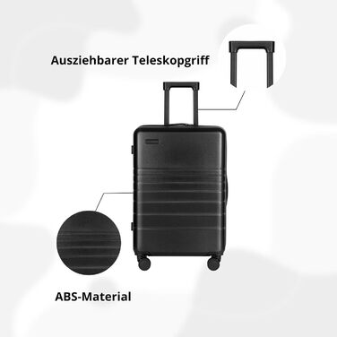 Валіза ETERNITIVE з ABS, велика, жорсткий корпус, 360° колеса, TSA-замок, чорна