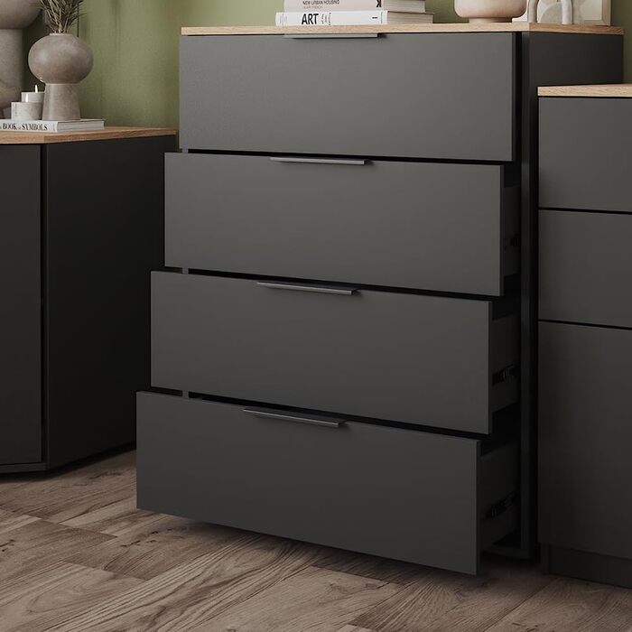 Комод Vicco Betti антрацит/сонома, 80x102 см, 4 шухляди
