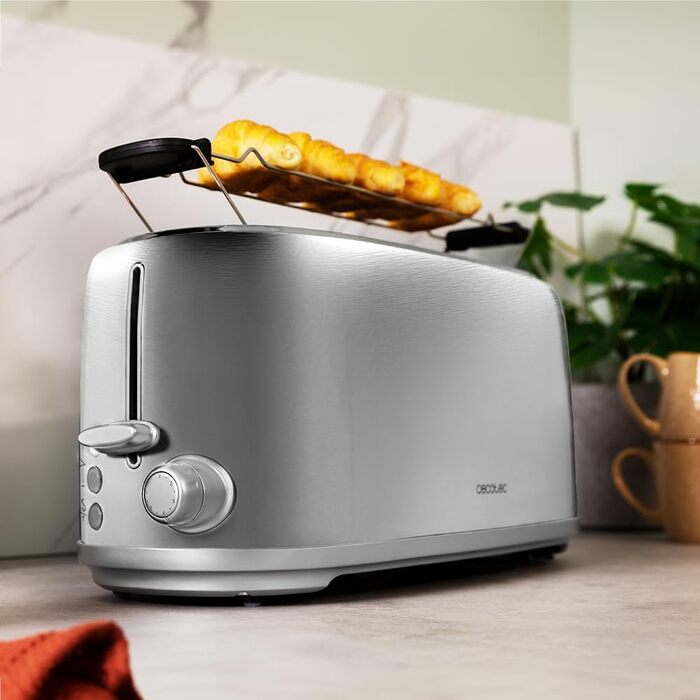 Тостер Cecotec Toast&Taste 1600 Retro Double – 4 слоти, нержавіюча сталь, 1630 Вт, регульована потужність, з підносом для крихт
