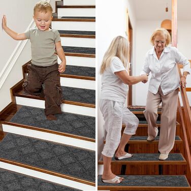 Килимки для сходів самоклеючі COSY HOMEER, машинне прання, для дітей, літніх і собак, поліестер 70x22 см, 15 шт, чорні