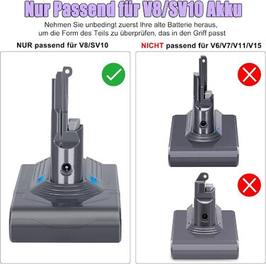 Акумулятор KUNLUN V8 21.6V Li-Ion для пилососа Dyson V8 Absolute/Animal/Fluffy/Motorhead/Slim, бездротовий, зарядний пристрій