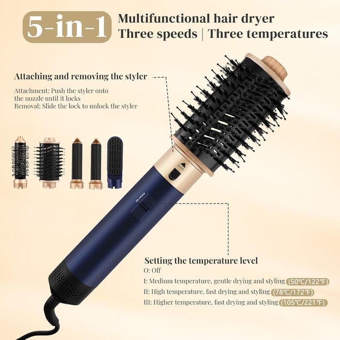 Airstyler 5-в-1: Набір для укладки волосся з гарячою щіткою, автоматичним завивачем та випрямлячем
