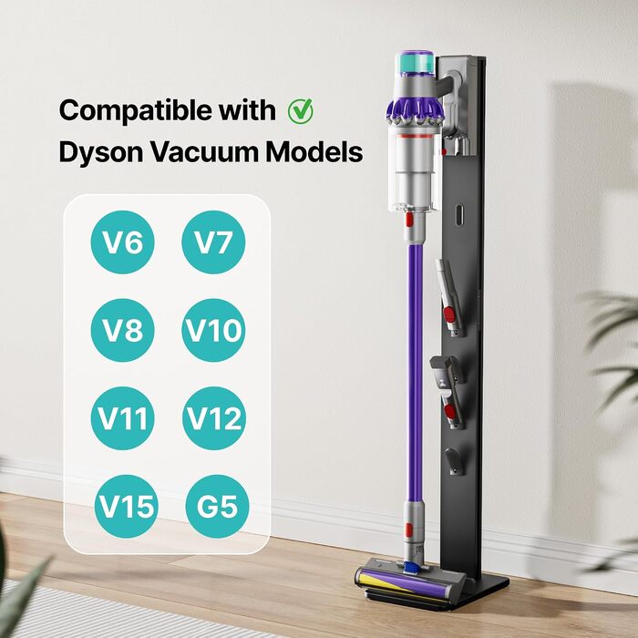 Тримач для пилососа PEGZONE для Dyson (V6, V7, V8, V10, V11, V12, V15, Gen5) — настінний органайзер для насадок з 4 гачками та 4 полицями, чорний