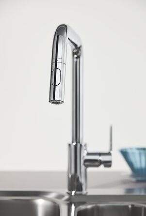 Змішувач кухонний GROHE Start чорний, висувна лійка, поворотний на 360°, економія води, легкий монтаж 306312430