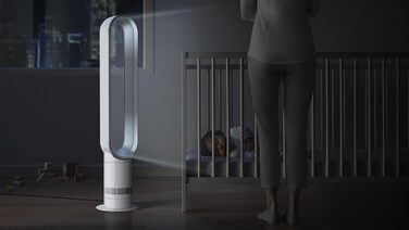 Dyson Cool AM07 Тихий турбовентилятор 100 см з пультом, енергозберігаючий, 9 годин таймер, для спальні, 10 швидкостей, білий/сріблястий