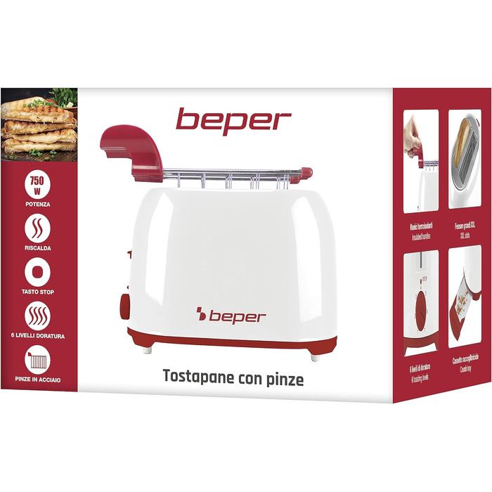 Тостер BEPER P101TOS100 з нержавійки, 7 режимів, піддон для крихт, 2 широкі слоти
