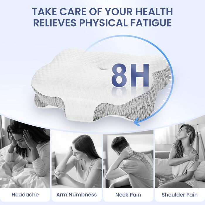Подушка для шиї з піни Memory Foam, ортопедична для сну на боку та спині, біла