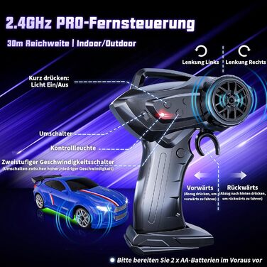 RC Дрифт-кар Mini Drift 1/64 з LED підсвіткою, 2 режими швидкості, 2.4GHz, блакитний – іграшка для дітей та дорослих, комплект з трасою та перешкодами