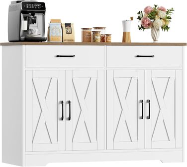 Sideboard HOCSOK 120 см: кухонний буфет з полицями, 2 шухляди, 4 дверцята, чорний та коричневий колір