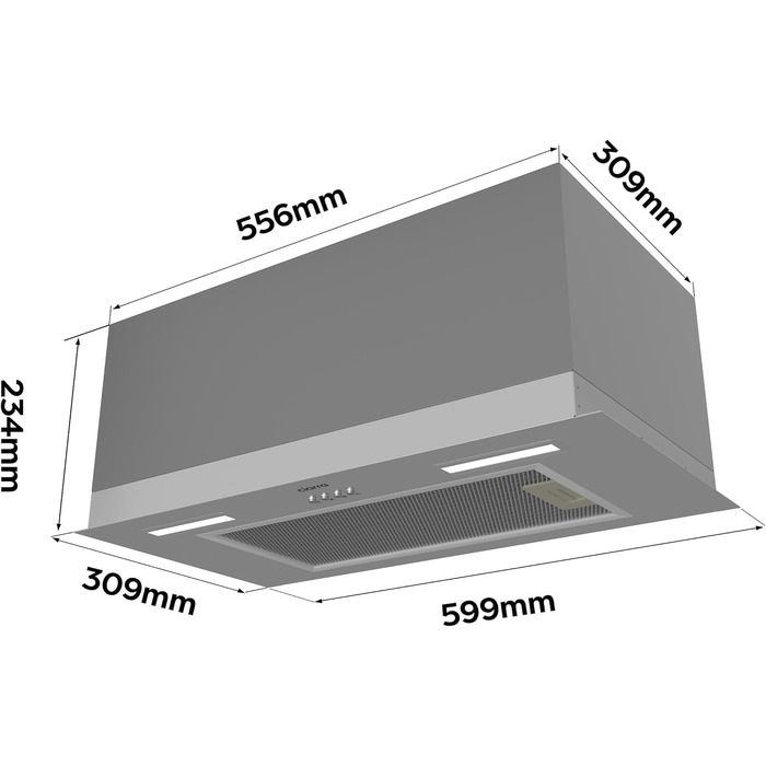 Вбудована витяжка CIARRA CBCB6926A A+++ 60 см, продуктивність 704 м³/год, LED-підсвітка, режим рециркуляції та відведення, нержавіюча сталь, срібляста