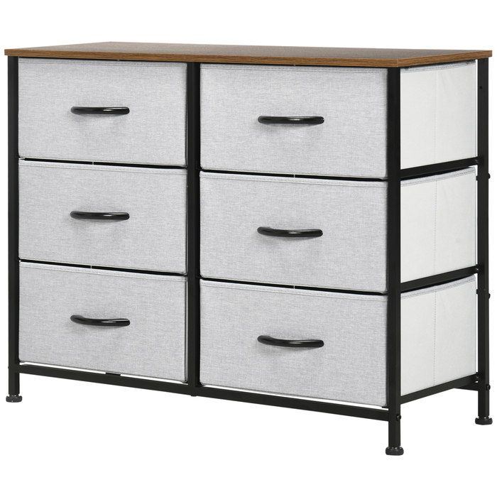 Комод-біксом з 6 тканинними шухлядами, 80 x 30 x 62,5 см, Коричневий + Чорний + Сірий