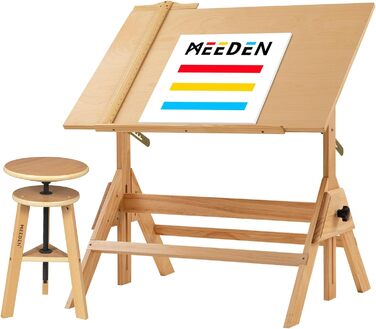 MEEDEN Стол для малювання з дерева, 96 x 60 см, з регульованою висотою, стільчик, для малювання, письма, графічного дизайну