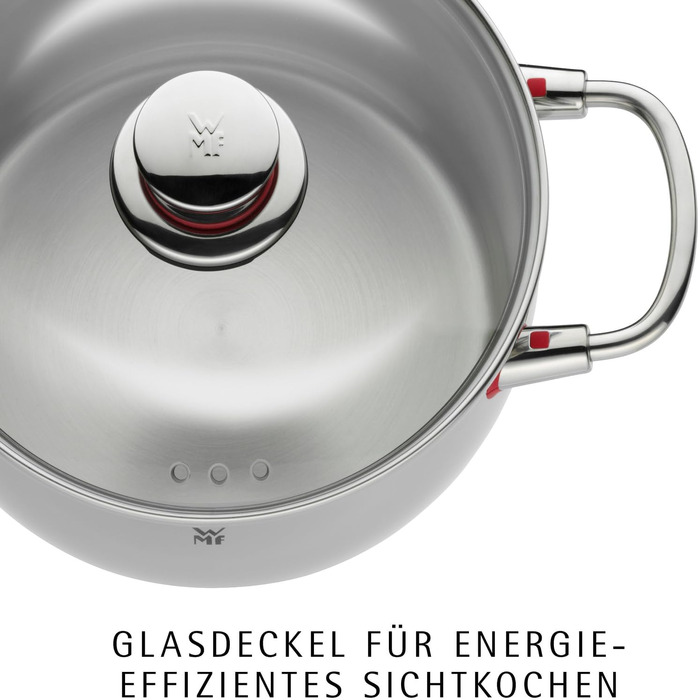 Каструля WMF Quality One 24 см з кришкою зі скла, 6.8 л, для індукції, нержавіюча сталь Cromargan