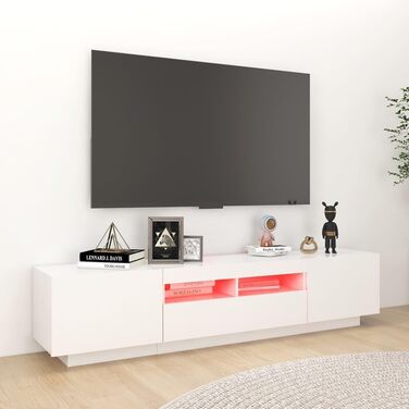 Тумба під телевізор vidaXL з LED підсвіткою, біла, 180x35x40 см, сучасна ТВ-тумба, комод для вітальні