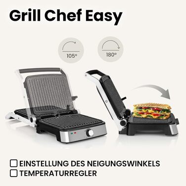 Електрогриль-тостер ZEEGMA Grill Chef Easy 2-в-1, 2000 Вт, керамічне антипригарне покриття, регульована температура та кут нахилу, можна мити в посудомийній машині