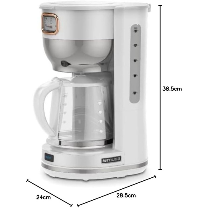 Кавоварка MUSE MS-220 W, 10 чашок, з глечиком, біла, підтримка тепла, матова поверхня