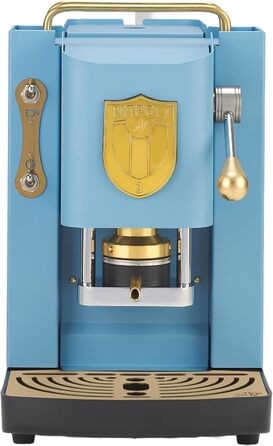 Кавоварка FABER Pro Deluxe Scudetto для ESE-подушок 44 мм, бірюзова з латунним оздобленням, прес для кавових підушок з латуні, логотип Napoli Campione золотий