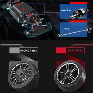 RC Автомобіль Goolsky 1/16 4WD Дрифт, 40 км/год, 2.4GHz, Регульована швидкість, Змінні шини для дрифту та гонок (Жовтий)