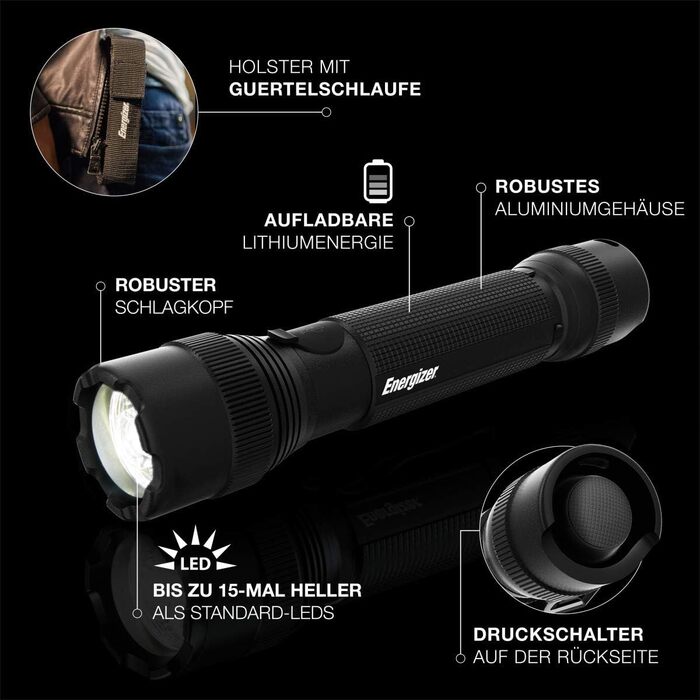 Ліхтарик Energizer LED, надяскравий, для кемпінгу та відпочинку, акумуляторний, чорний