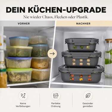 Набір скляних контейнерів для їжі Meal Prep Graciosa (3 шт), герметичні з кришками, об'ємом 640 мл, 1020 мл та 1520 мл