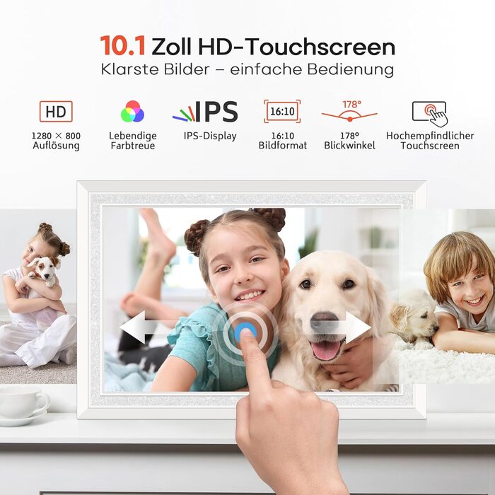 Frameo: Цифровий фоторамка 10.1 дюйма, HD 1280*800 IPS, сенсорний екран, 32GB, автоповорот, Frameo App