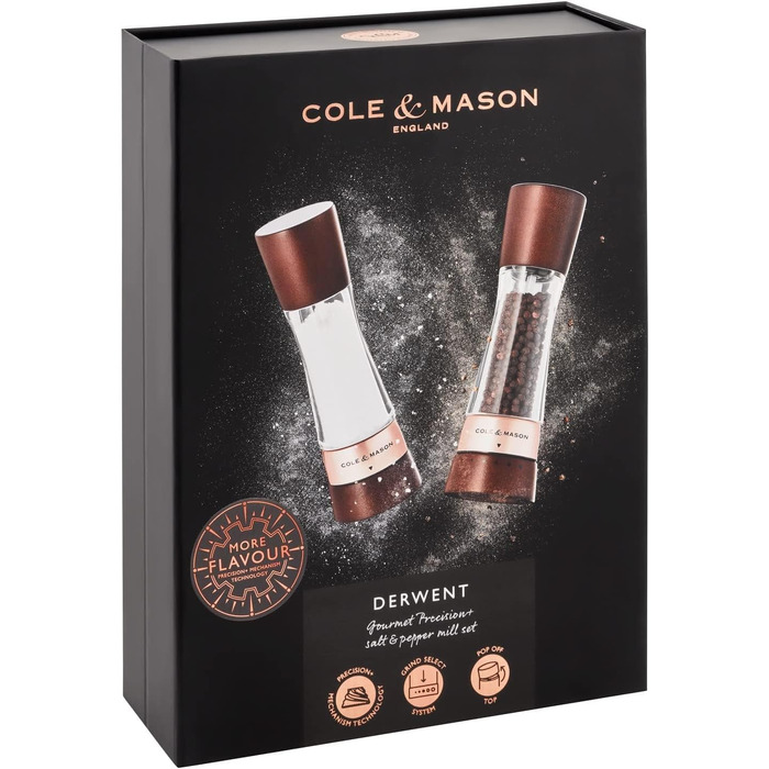 Набір ручних млинків для солі та перцю Cole & Mason Derwent Precision+, сталь/акрил, 190 мм, колір Gunmetal Grey
