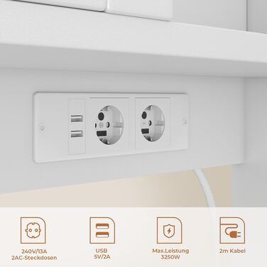Висока кухонна шафа-буфет Dripex (181 см) з робочою поверхнею, 5 дверцятами та шухлядою, промисловий стиль, білий колір, з розеткою