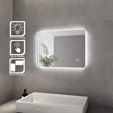 Елегантне дзеркало для ванної кімнати з LED-підсвічуванням 45 x 60 см, холодне біле світло, IP44, енергозберігаюче, настінне